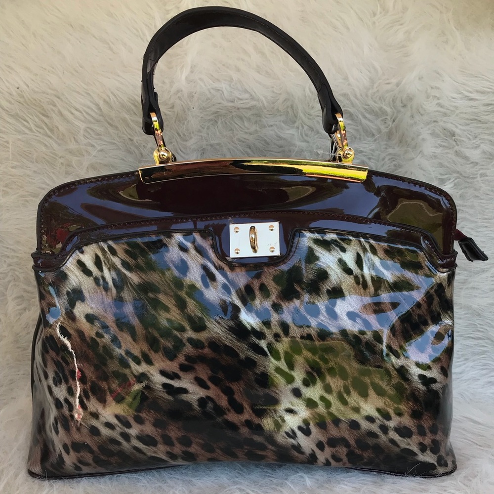 Leopard Print Patent Leather Bag